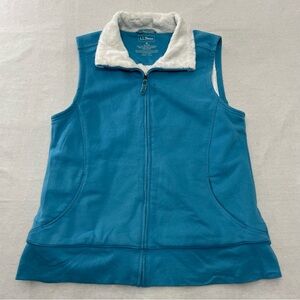 LL Bean Vest Women M Sherpa Lined Turquoise Blue Soft Fleece Outdoors Athletic